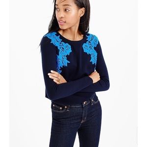 J. Crew Blue Lace Appliqué Sweater ~ Size XS